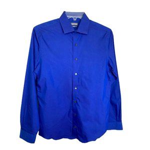 Kenneth Cole Reaction Slim Fit Button-Down Shirt Blue Size 15 1/2 34/35 Business